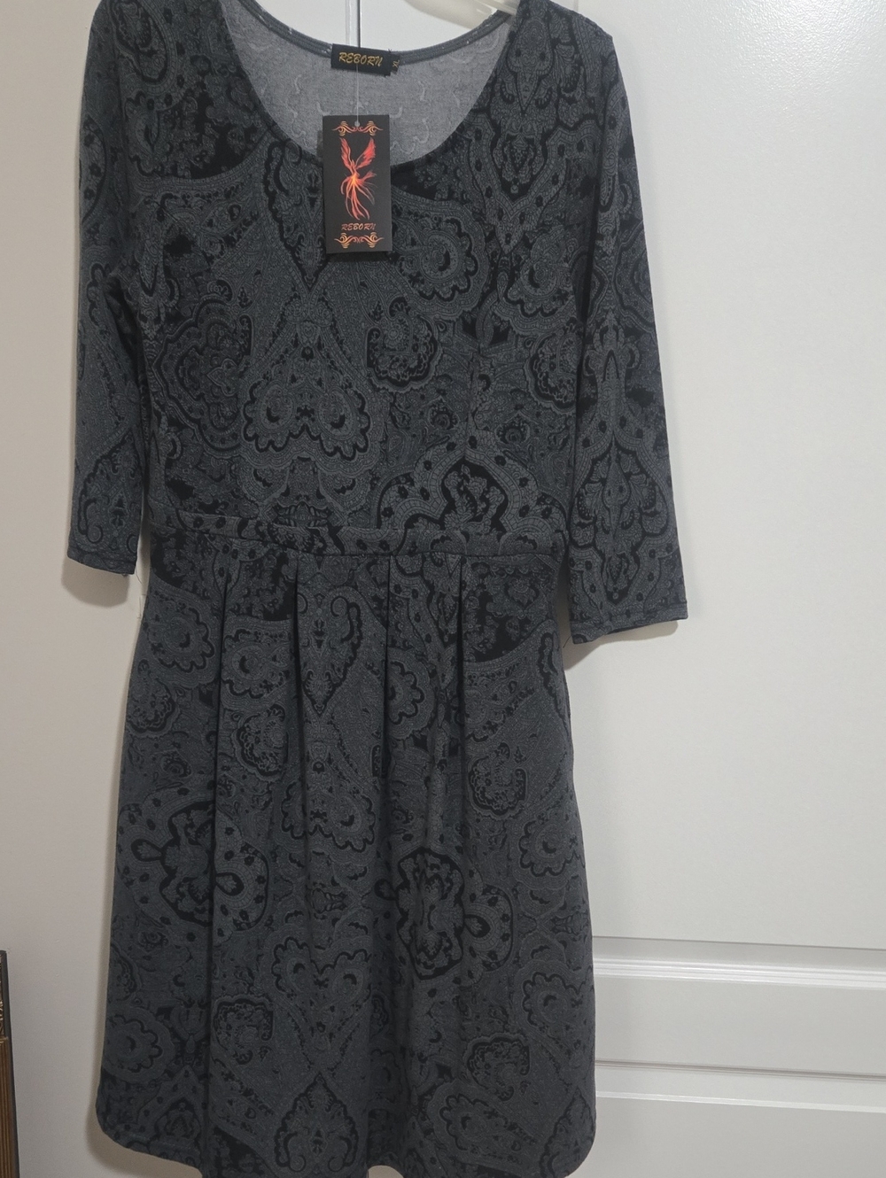 Reborn Charcoal Paisley Midi Dress